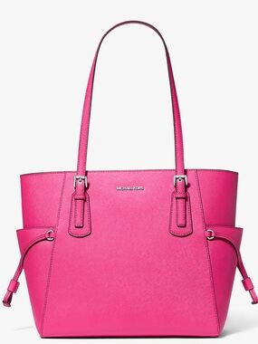 Voyager Large Saffiano Leather Tote Bag. Color: Dragonfruit